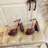 GG HORSEBIT PLATFORM SANDAL IN WINE RED SHEEPSKIN